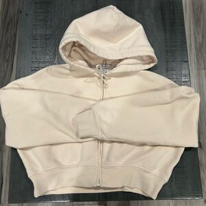 Athleta Forever Fleece Ultra Crop Full Zip Hoodie in Bone